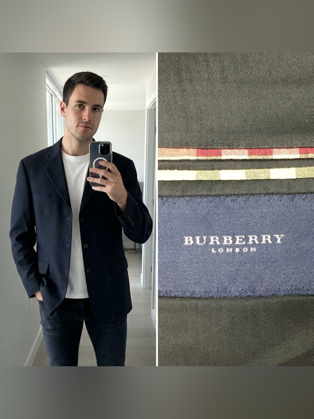 Burberry London Men's 42R Charcoal Gray Wool Blazer Jacket Kensington Sport Coat